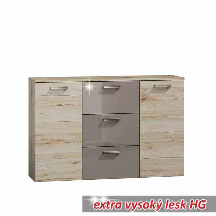 Komoda ASSOR dub san marino / latte vysoký lesk Tempo Kondela
