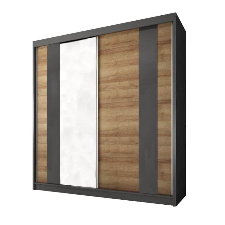 Šatní skříň s posuvnými dveřmi MANNO 2D dub riviera zlatý / grafit Tempo Kondela