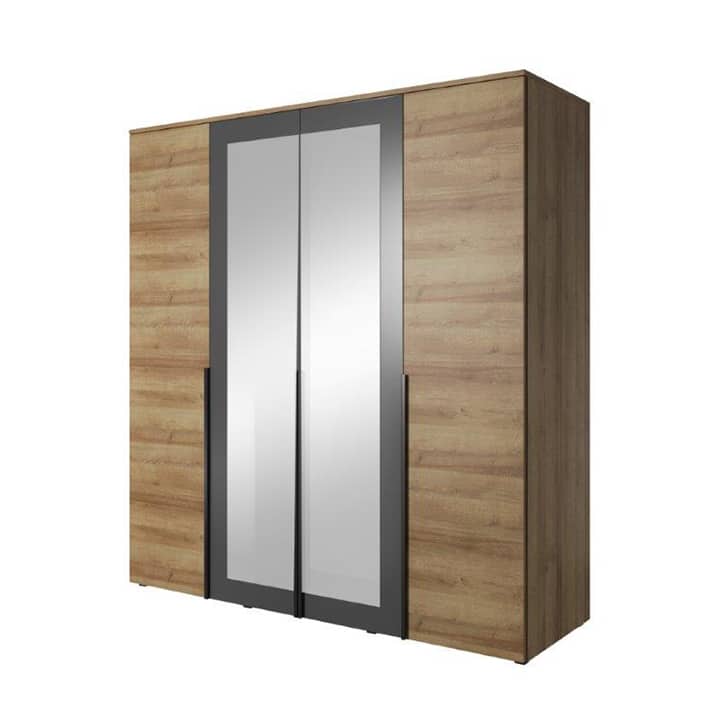 Šatní skříň MANNO 4D dub riviera zlatý / grafit Tempo Kondela