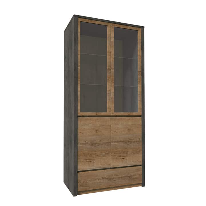 Vitrína MONTANA W2D dub lefkas tmavý / smooth šedý Tempo Kondela