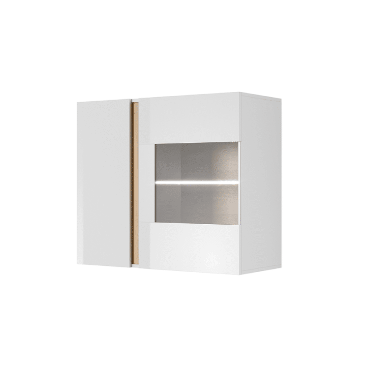 Závěsná vitrína 96 CITY bílá / dub grandson / bílý lesk Tempo Kondela