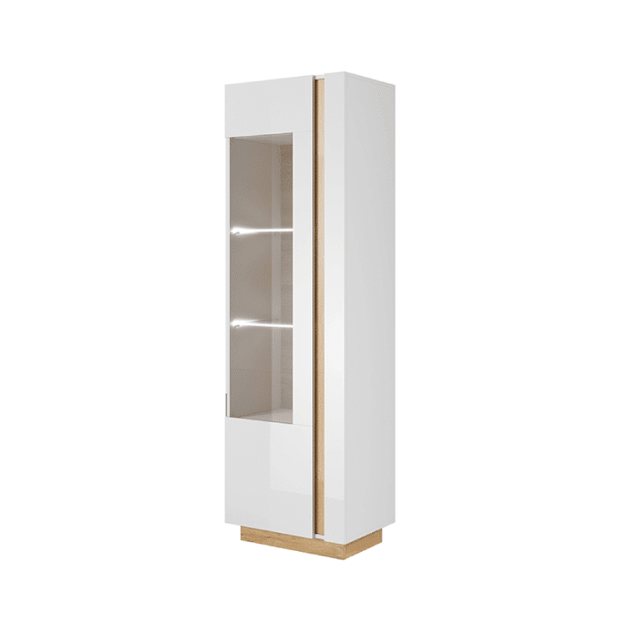 Vysoká vitrína 60 CITY bílá / dub grandson / bílý lesk Tempo Kondela