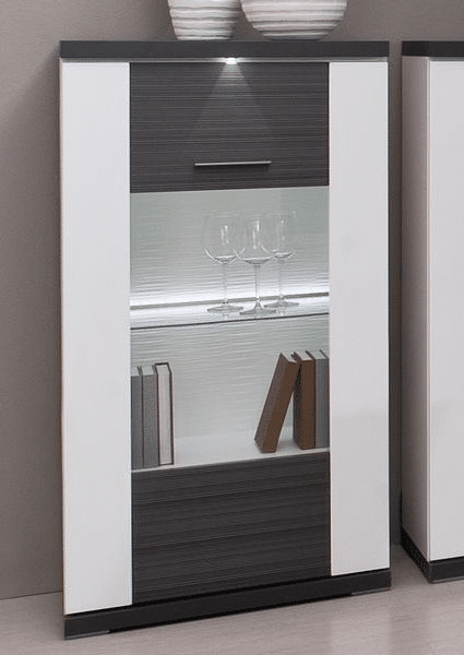 Vitrína Caracas typ 28, grafit/bílý lesk, s osvětlením