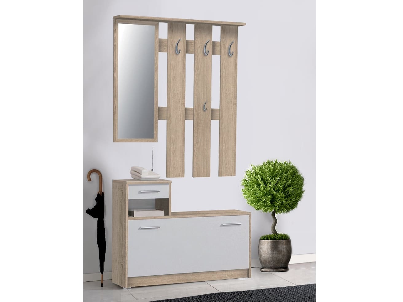 Předsíňová stěna FOX, dub sonoma/bílá