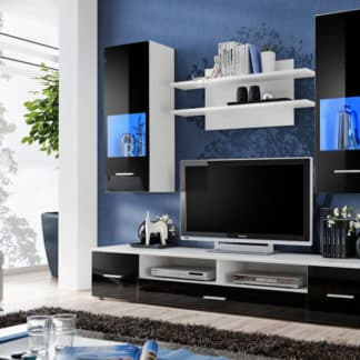 RENO, obývací stěna, bílá/černý lesk