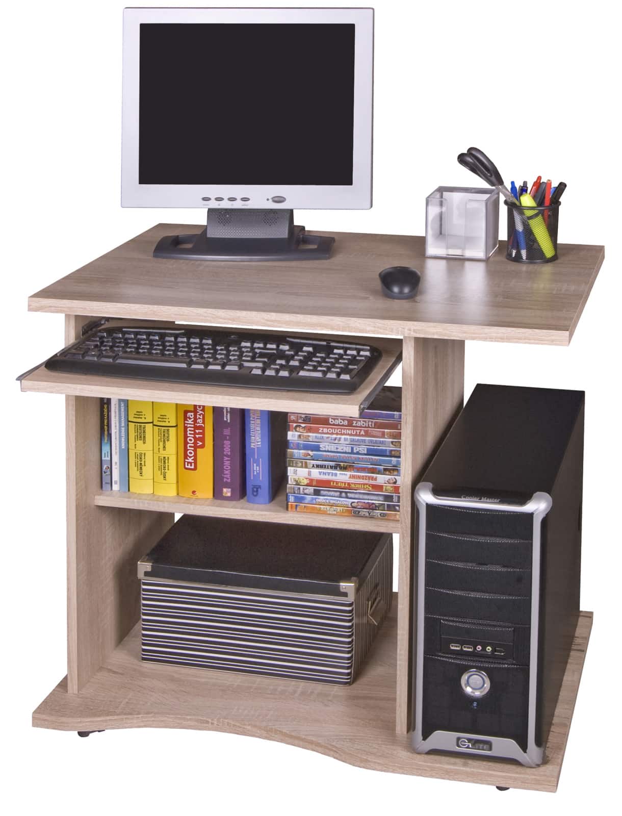 Praktický PC stůl s výsuvnou deskou OLIN, dub sonoma