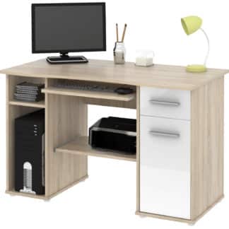 Kancelářský PC stůl SAMUEL, dub sonoma/bílý lesk