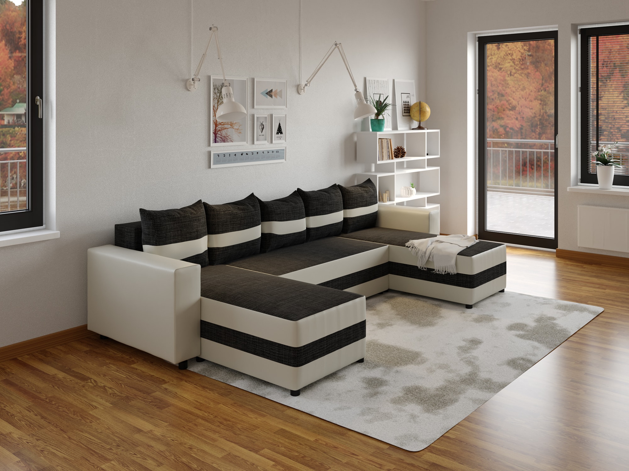 Rohová sedačka FUGAZI, černá/bílá ekokůže