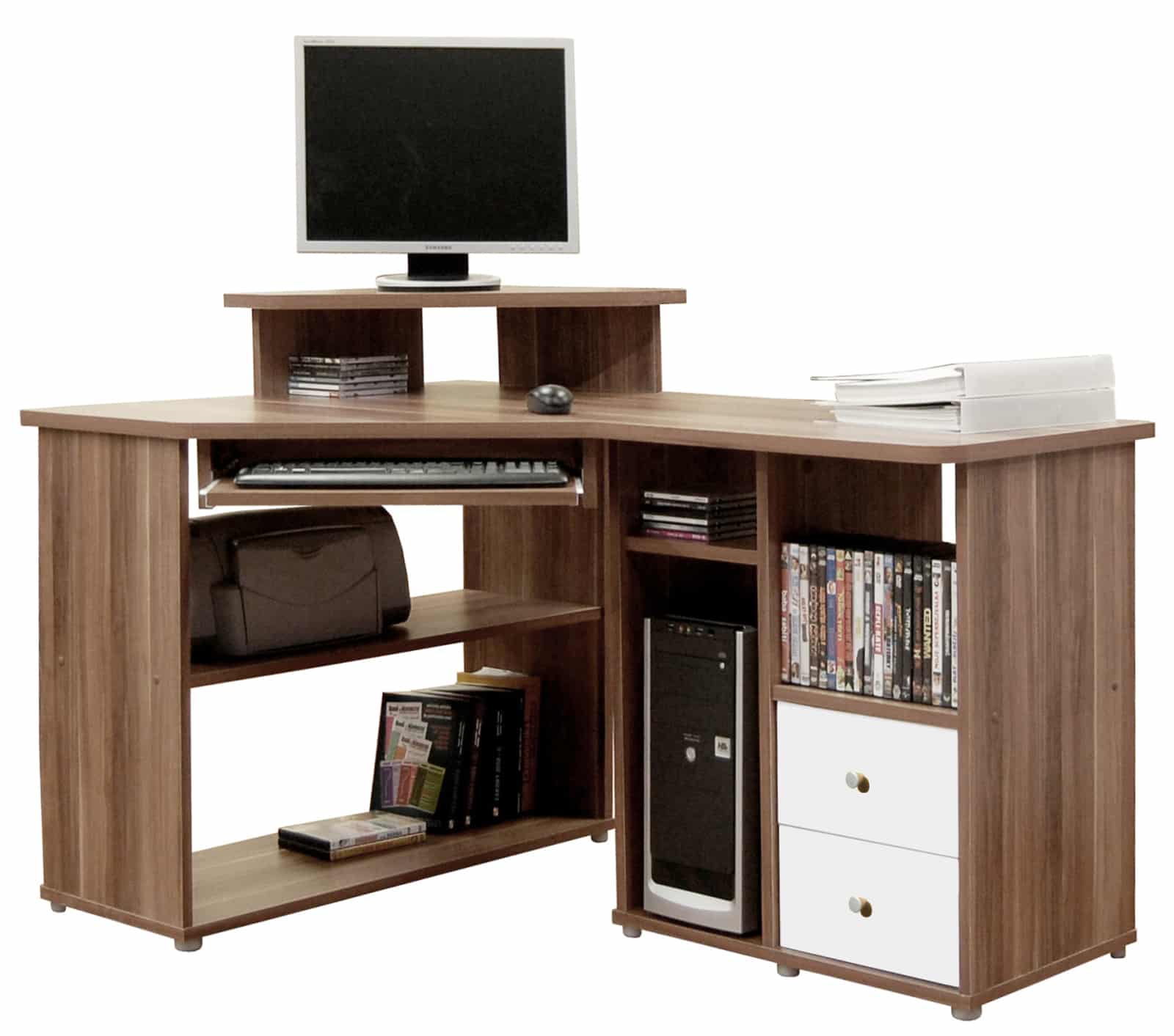 Rohový PC stůl THEODOR, švestka/bílá