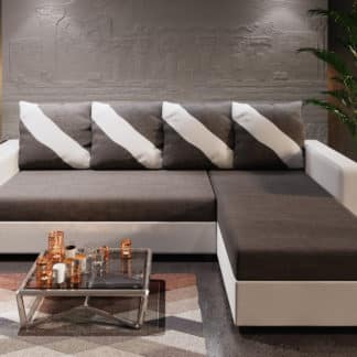 Rohová sedačka ASTANA, tmavě šedá látka/bílá ekokůže