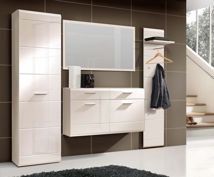 Předsíňová stěna SLATE, bílý mat/vys. bílý lesk