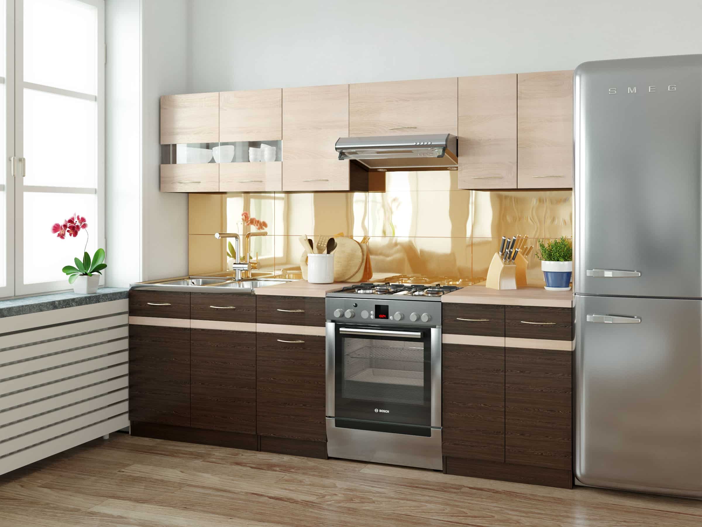 Kuchyně JUNONA 180/240 cm, korpus wenge/dvířka dub sonoma, wenge