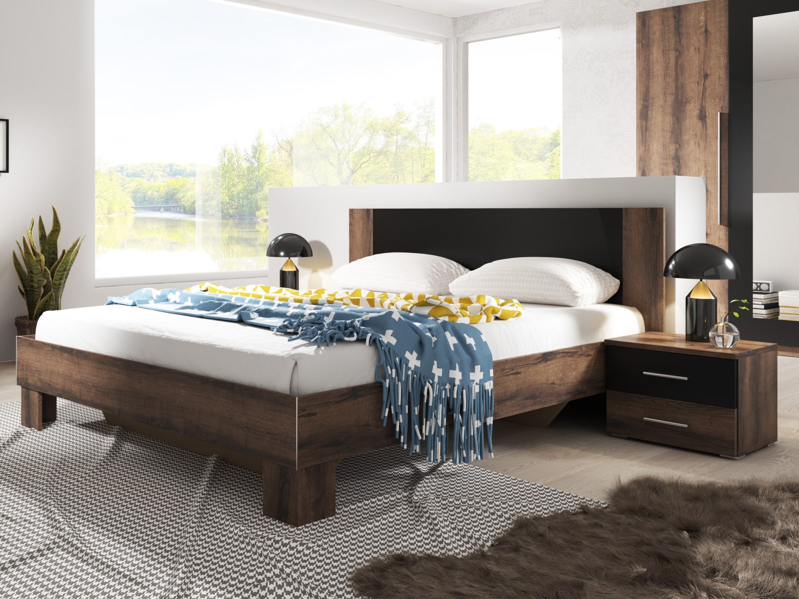 VERA postel 160x200 cm s nočními stolky, dub monastery/černá