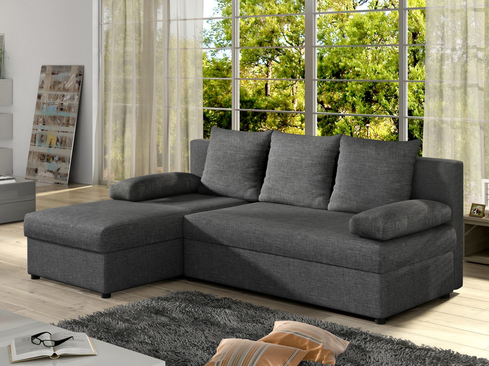 Rohová sedačka GINO 01, tmavě šedá látka