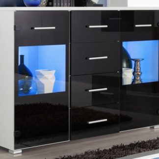 RENO, komoda, bílá/černý lesk