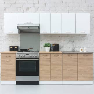 Kuchyně SONJA 2, 180/240 cm, korpus bílý/dvířka dub barrique, bílý mat