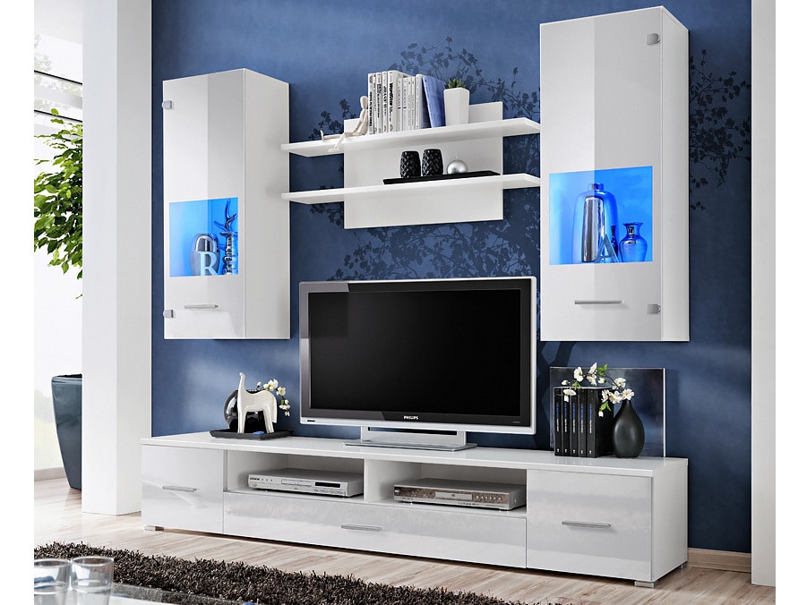 RENO, obývací stěna, bílá/bílý lesk