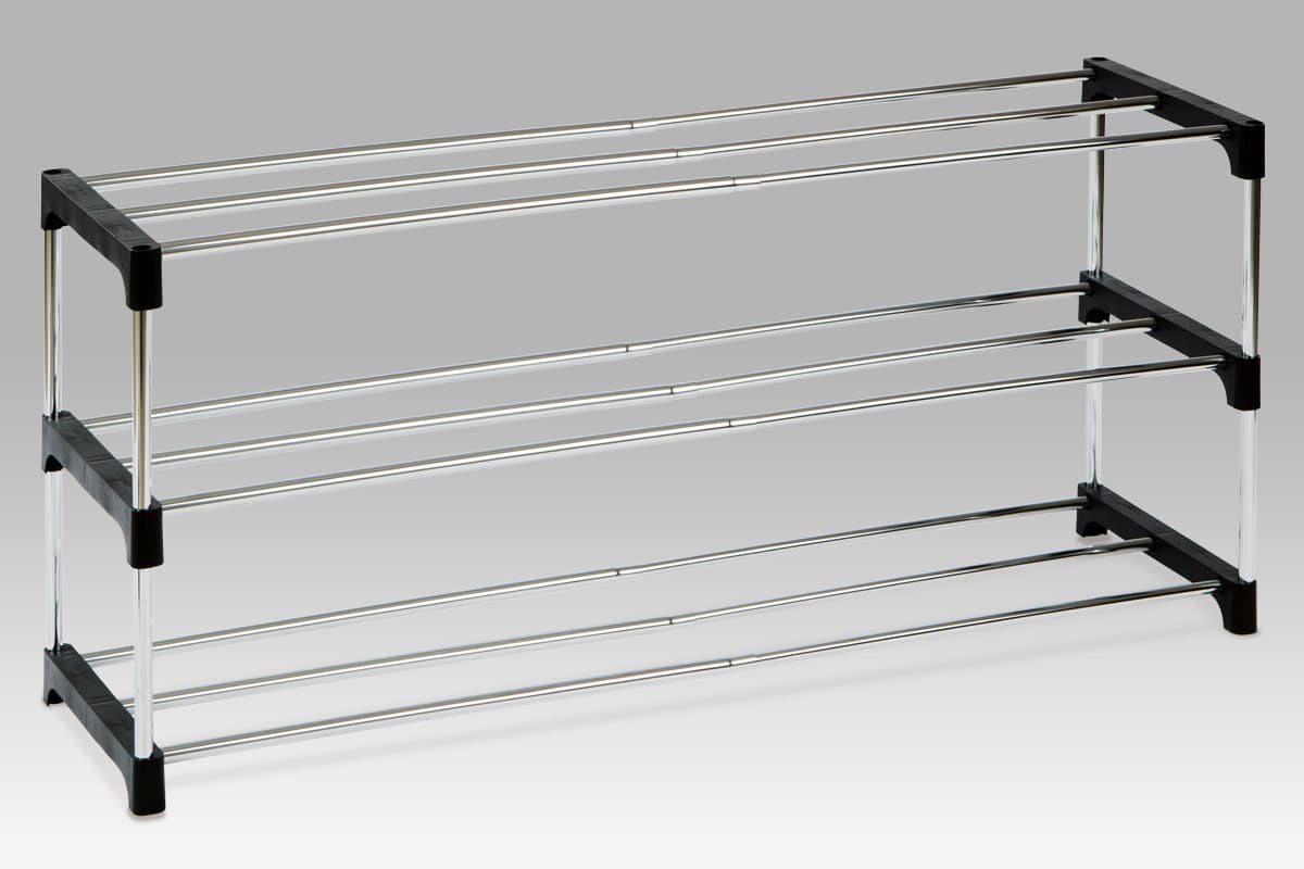 3-policový botník, chrom / černá, 83168-21 BK