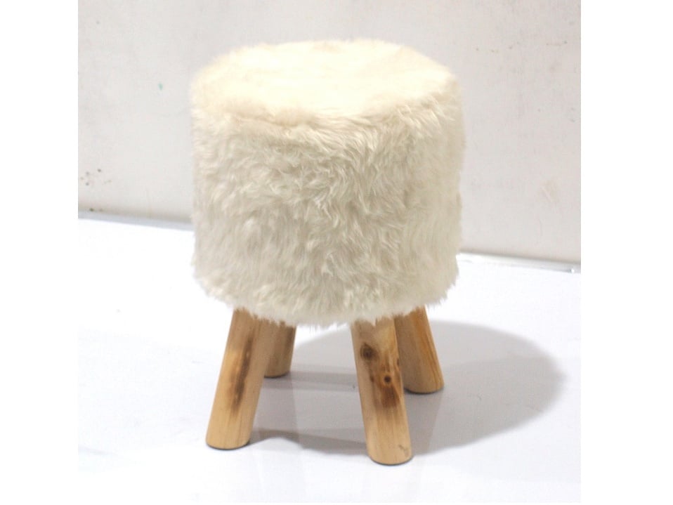 ALPIA taburet, bílá kožešina/borovice