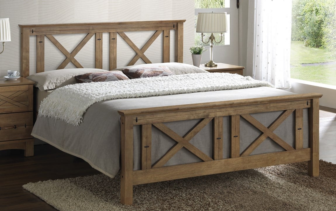 TEXAS, masivní postel 180x200 cm s roštem, teak s vypalovaným dekorem