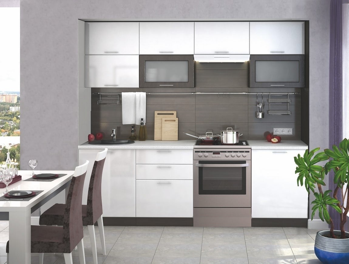 Kuchyně VALERIA 180/240 cm bez pracovní desky, wenge/bílý lesk