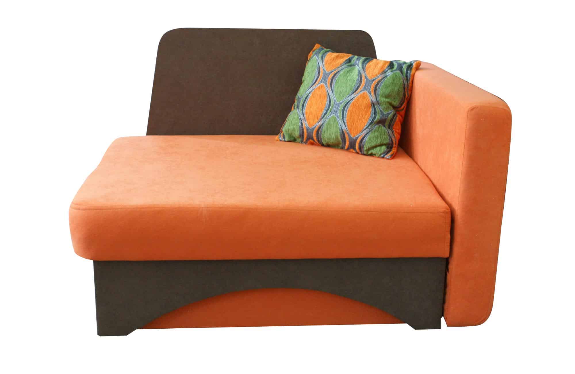 Křeslo rozkládací KUBÍK,látka oranžová/hnědá,pravá