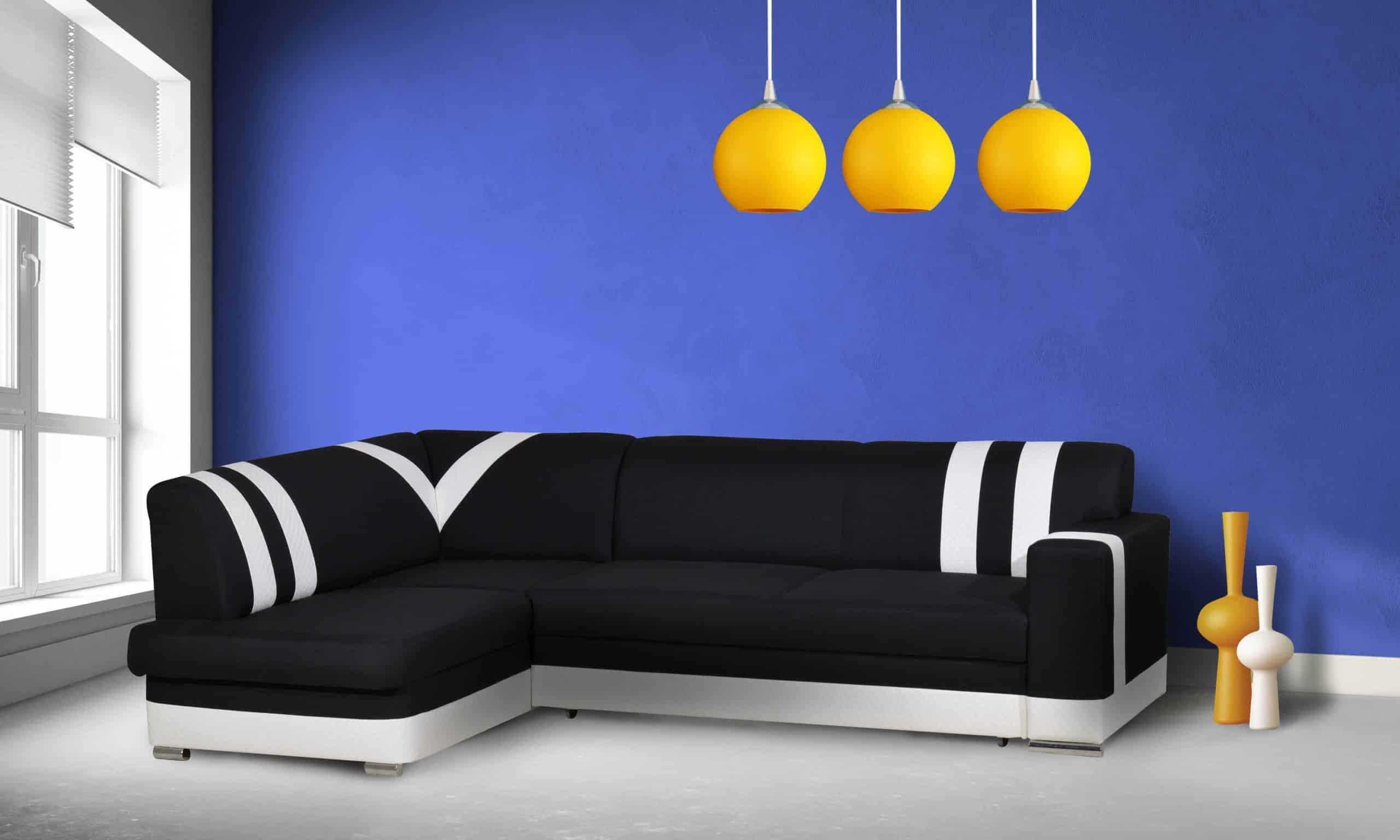 Rohová sedačka KONGO levá, látka černá/bílá ekokůže