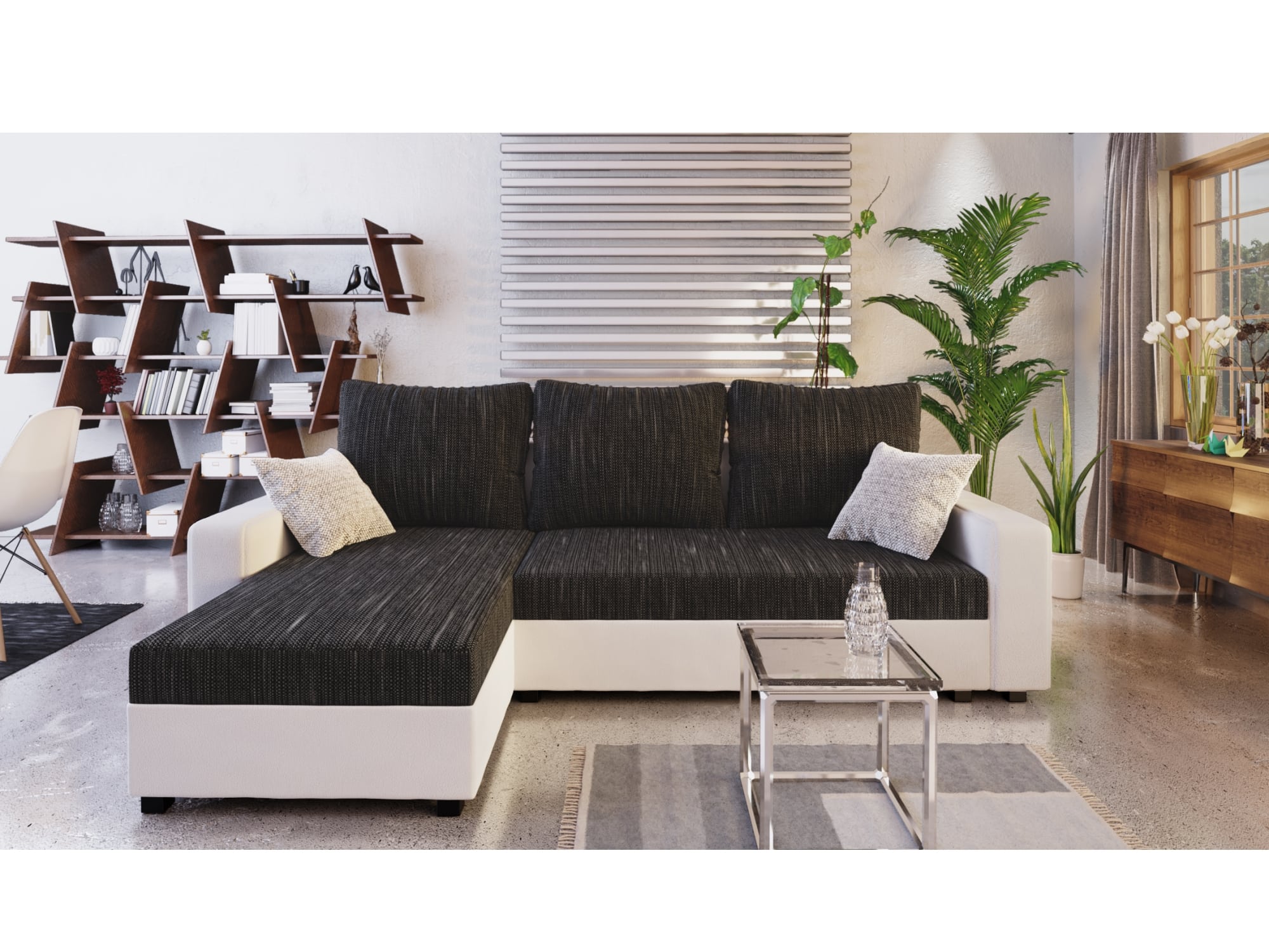 Rohová sedačka TRIPOLIS, černá látka/bílá ekokůže