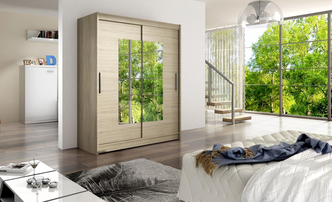 Šatní skříň WESTA III, dub sonoma/zrcadlo