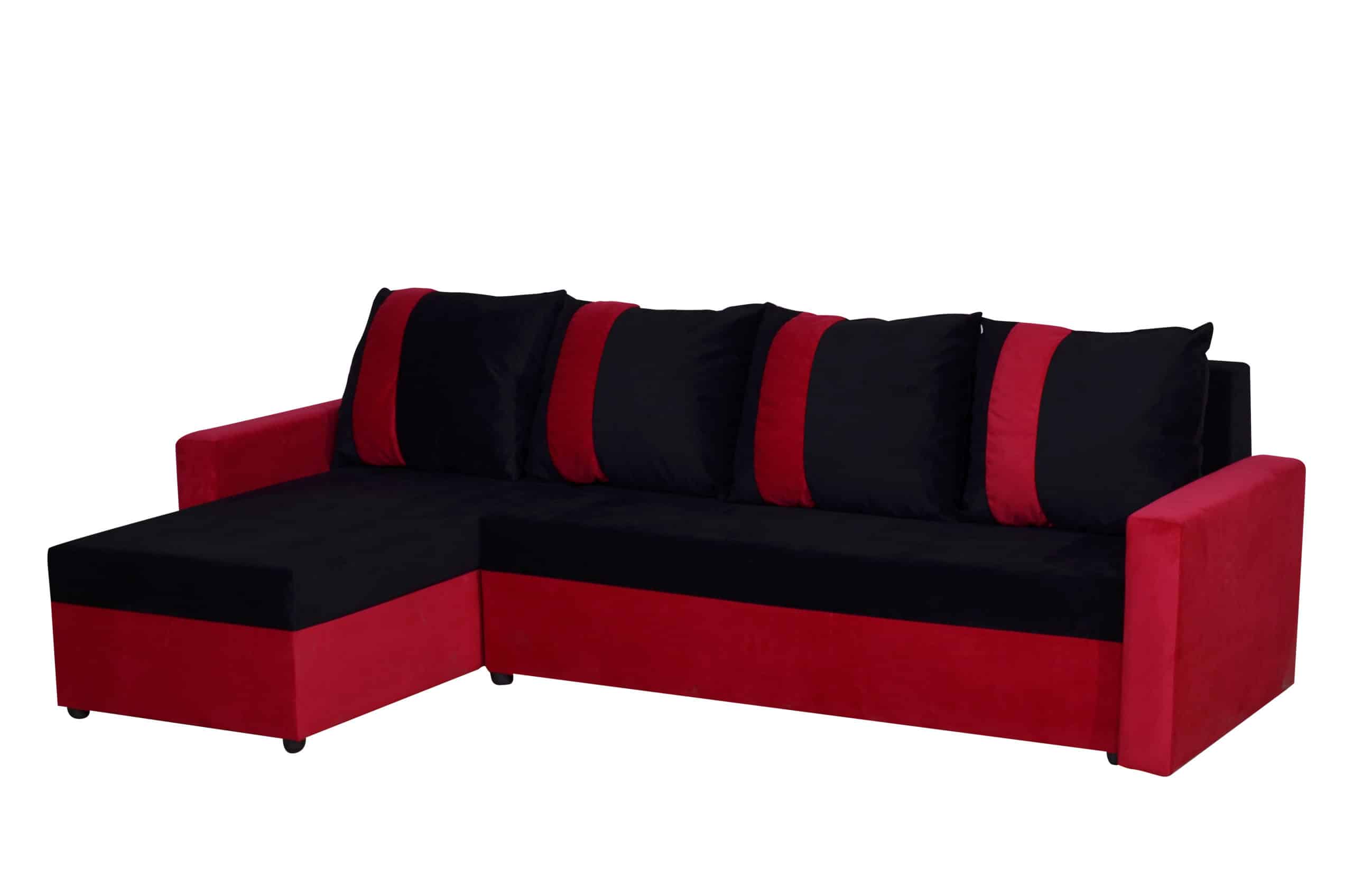 Rohová sedačka TICO, univerzální roh, černá/červená VODĚODOLNÁ LÁTKA