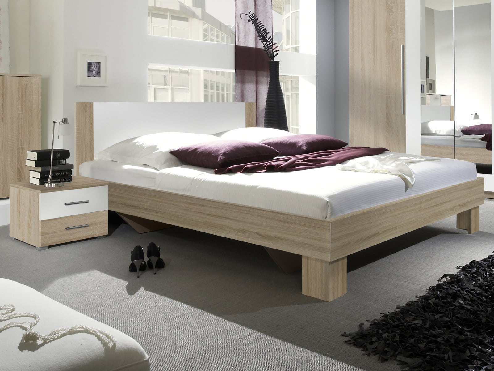 VERA postel 160x200 cm s nočními stolky, dub sonoma/bílá