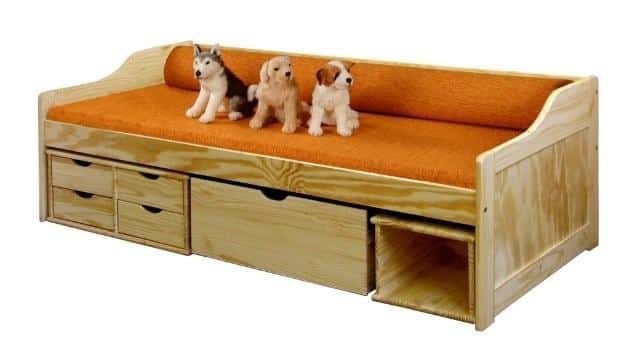 Jednolůžko 8809 s úlož. prostory včetně roštu, masiv borovice lak