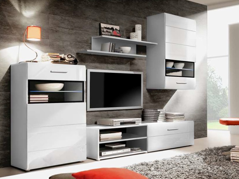 SLATE, obývací stěna STXM12B včetně LED, bílá/černá - DOPRODEJ