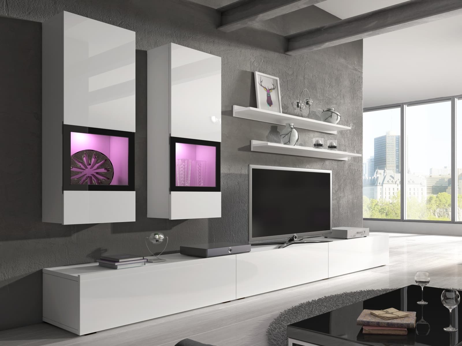 BAROS obývací stěna TYP 10, bílá/bílý lesk