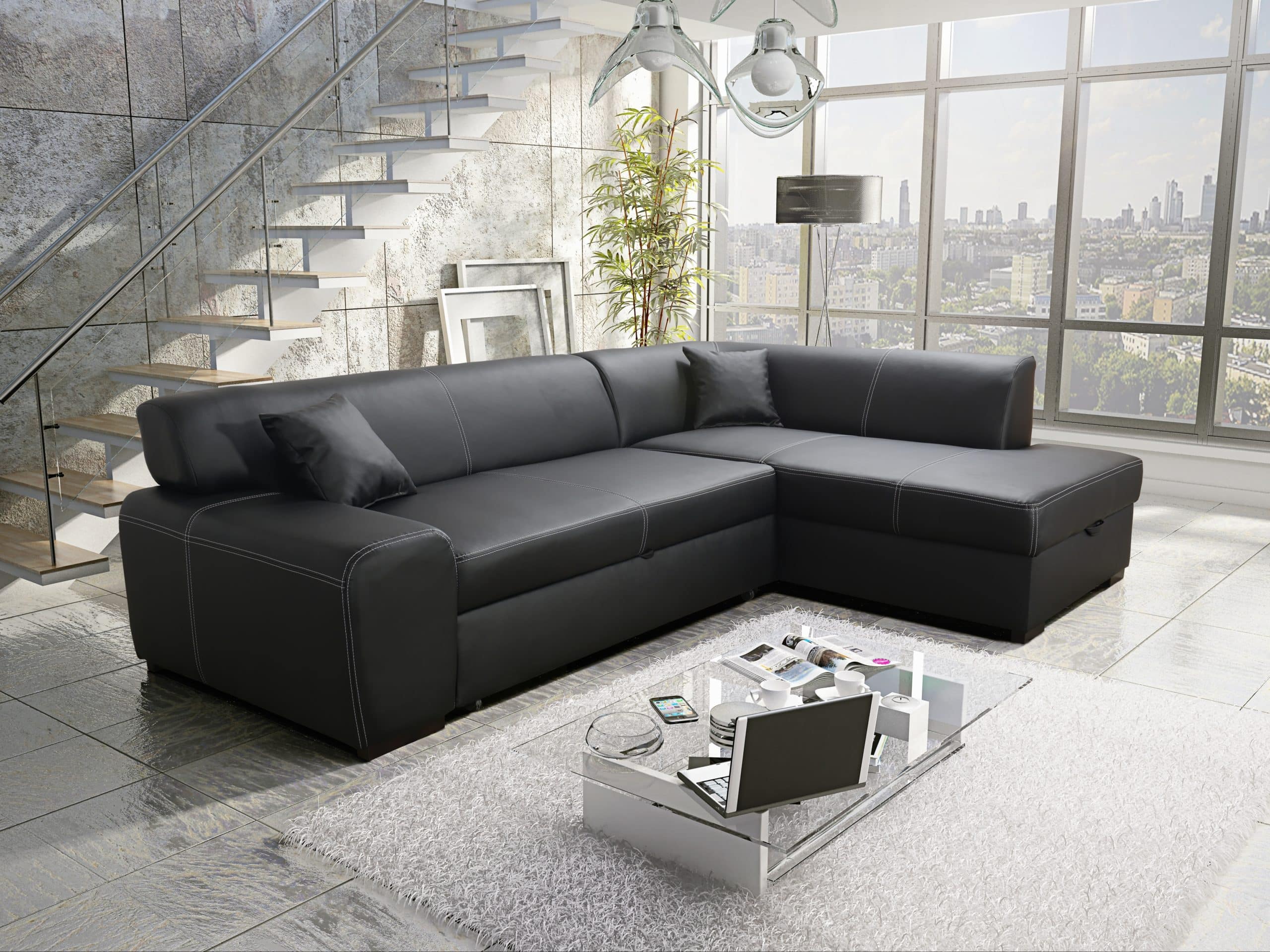 Rohová sedačka MINOS 2 pravá, černá ekokůže