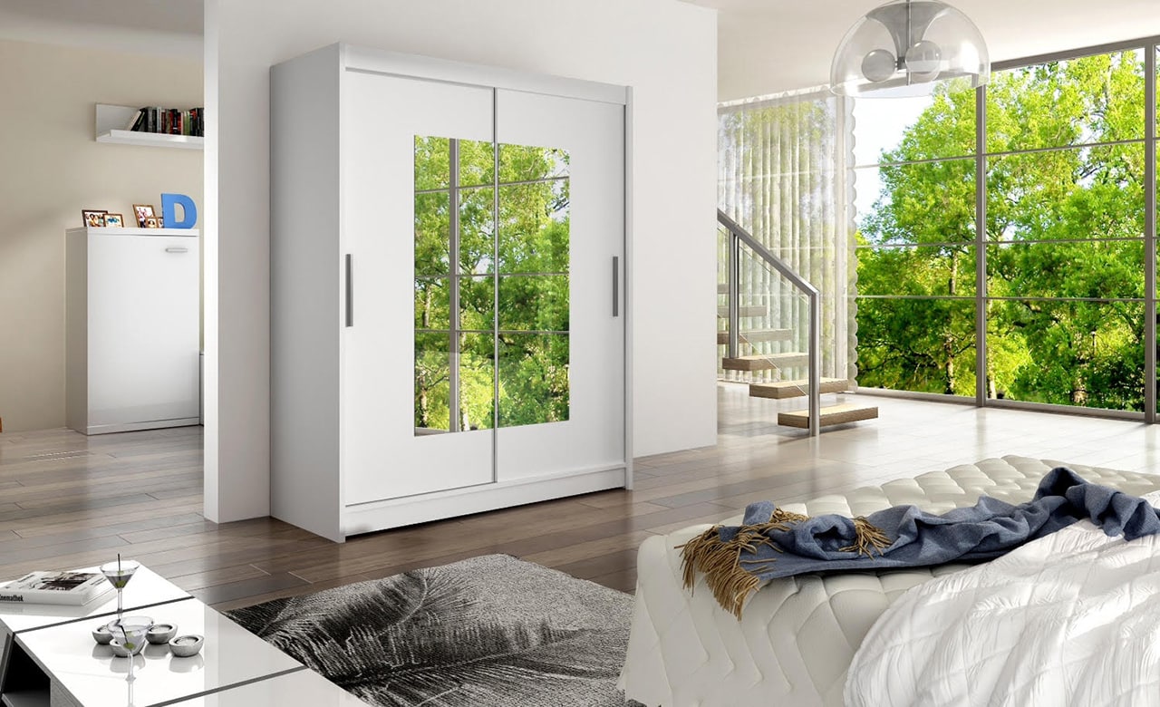 Šatní skříň WESTA III, bílý mat/zrcadlo