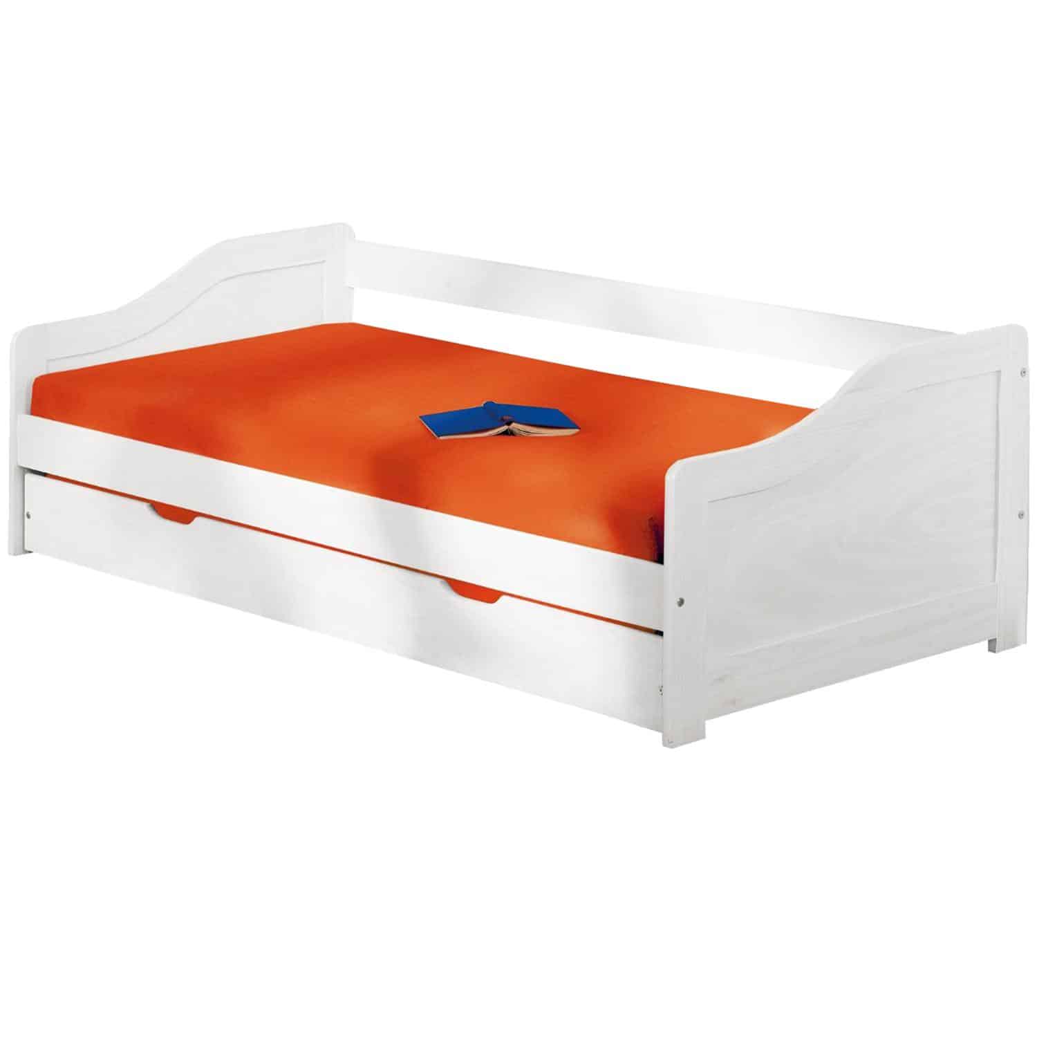 Jednolůžko s přistýlkou 8808B vč. roštů - 90x200 cm, masiv borovice /bílý lak