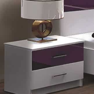 DUBAJ, noční stolek, bílá/fialové sklo