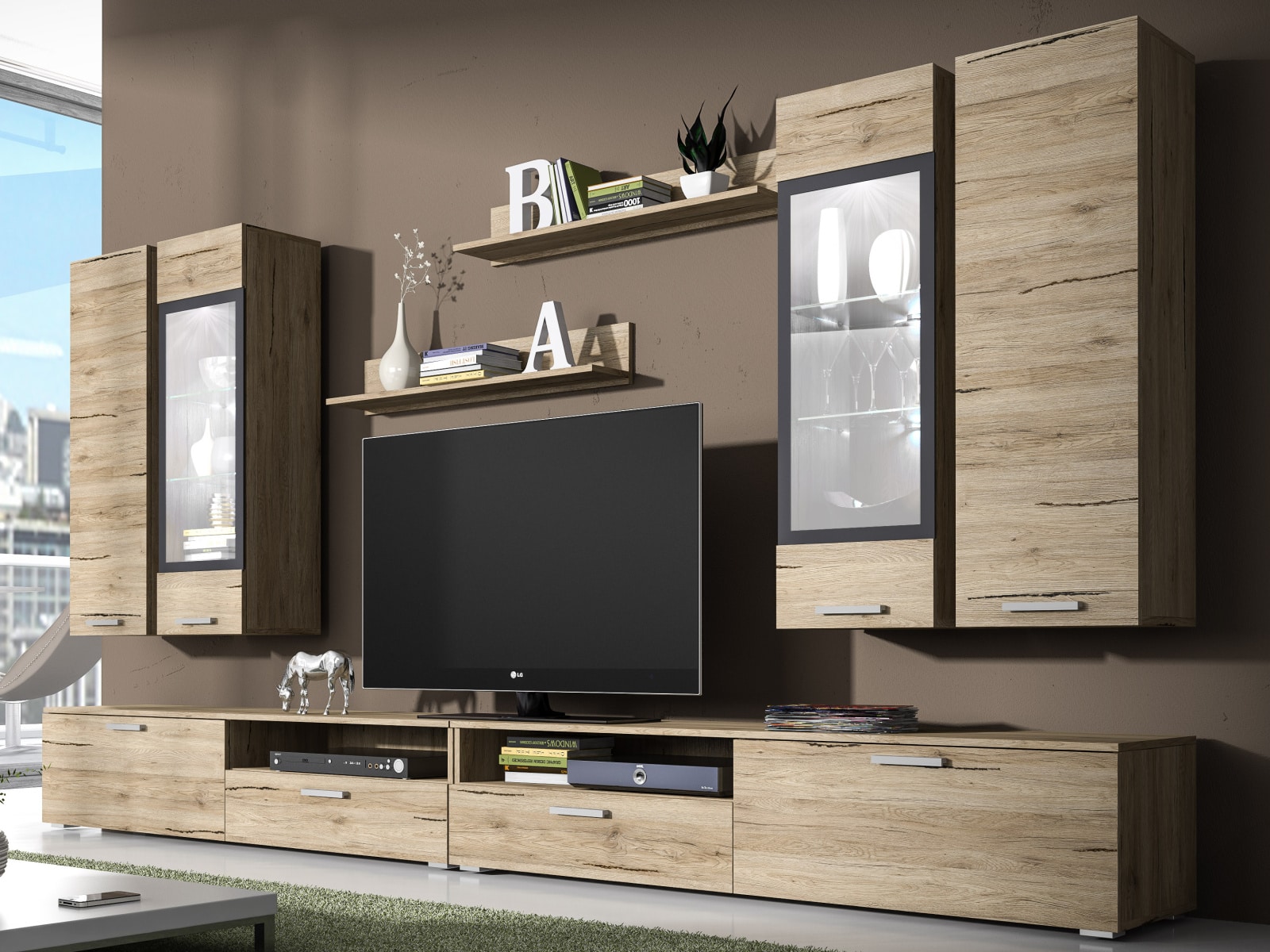 SARAH obývací stěna TYP 10, dub san remo světlý/antracit