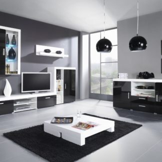 SAMBA C, obývací stěna, bílá/černý lesk