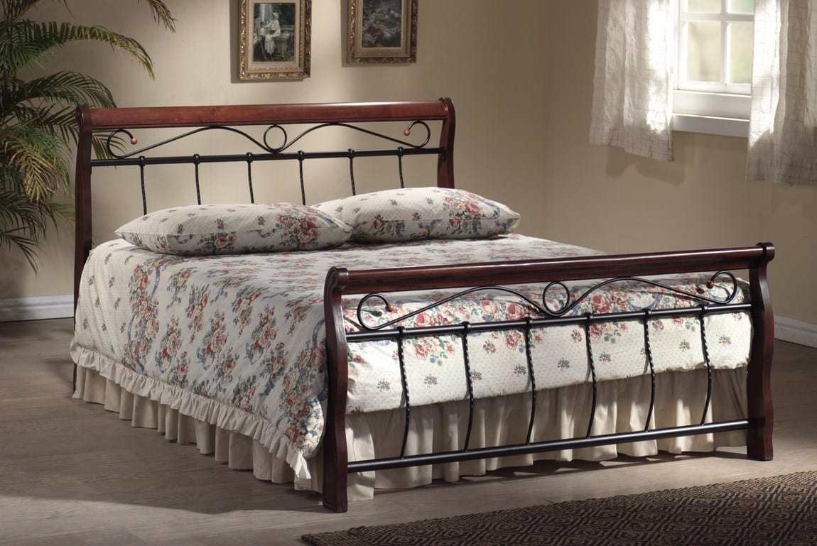 VENECJA, postel 180x200 cm s roštem, masiv/kov, třešeň antická/ černá
