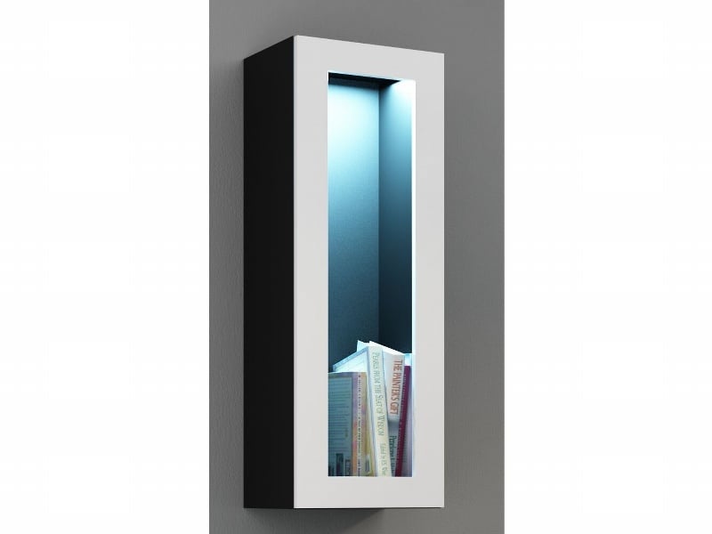 Závěsná vitrína "90" VIGO prosklená dvířka, černá/bílý lesk