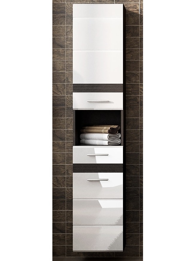 EGLO, skříňka vysoká, dub tmavý/bílý lesk