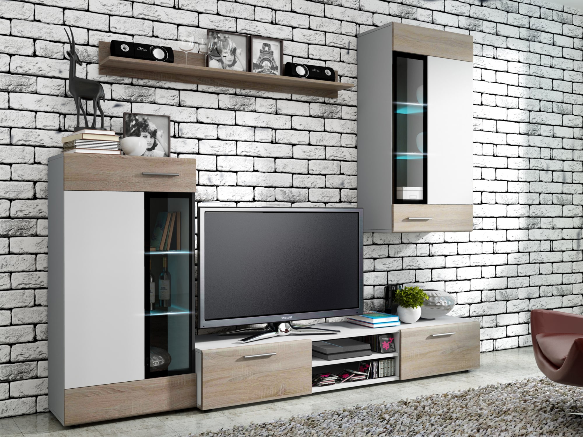 Obývací stěna TYANGO, bílá/dub sonoma