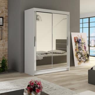 Šatní skříň MIAMII VII, bílý mat/zrcadlo