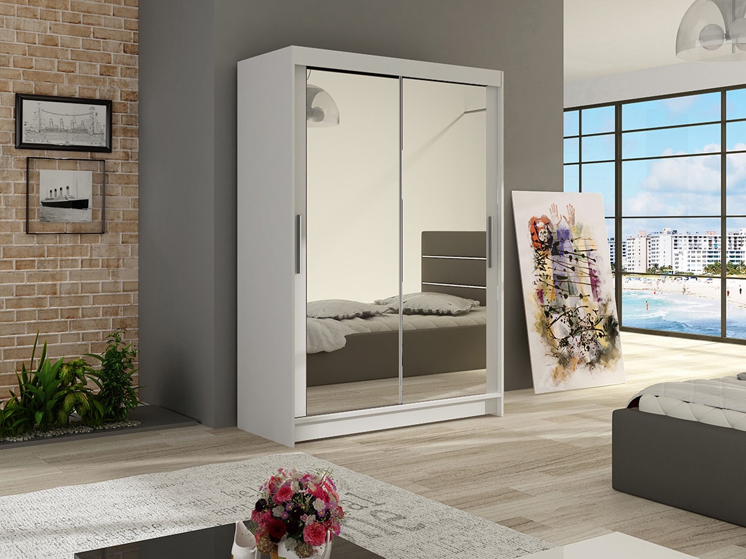 Šatní skříň MIAMII VII, bílý mat/zrcadlo