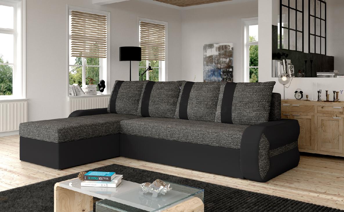 Rohová sedačka TICO owal, černá látka/černá ekokůže