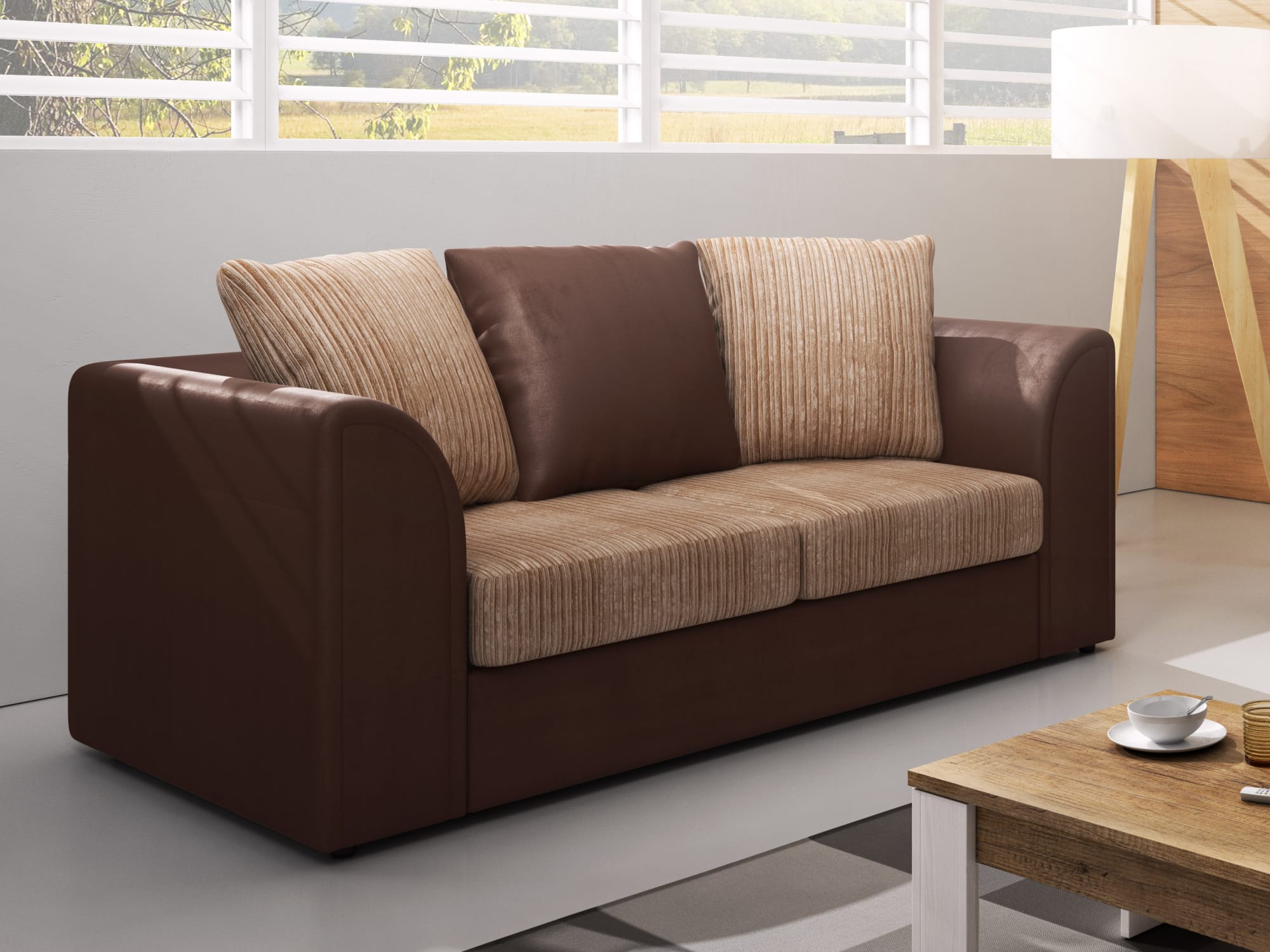 Dvojsedák DYLAN 2, béžová látka/hnědá látka