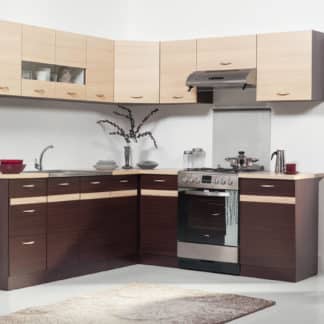 Rohová kuchyně ELIZA 220x210, dub wenge/rijeka světlá