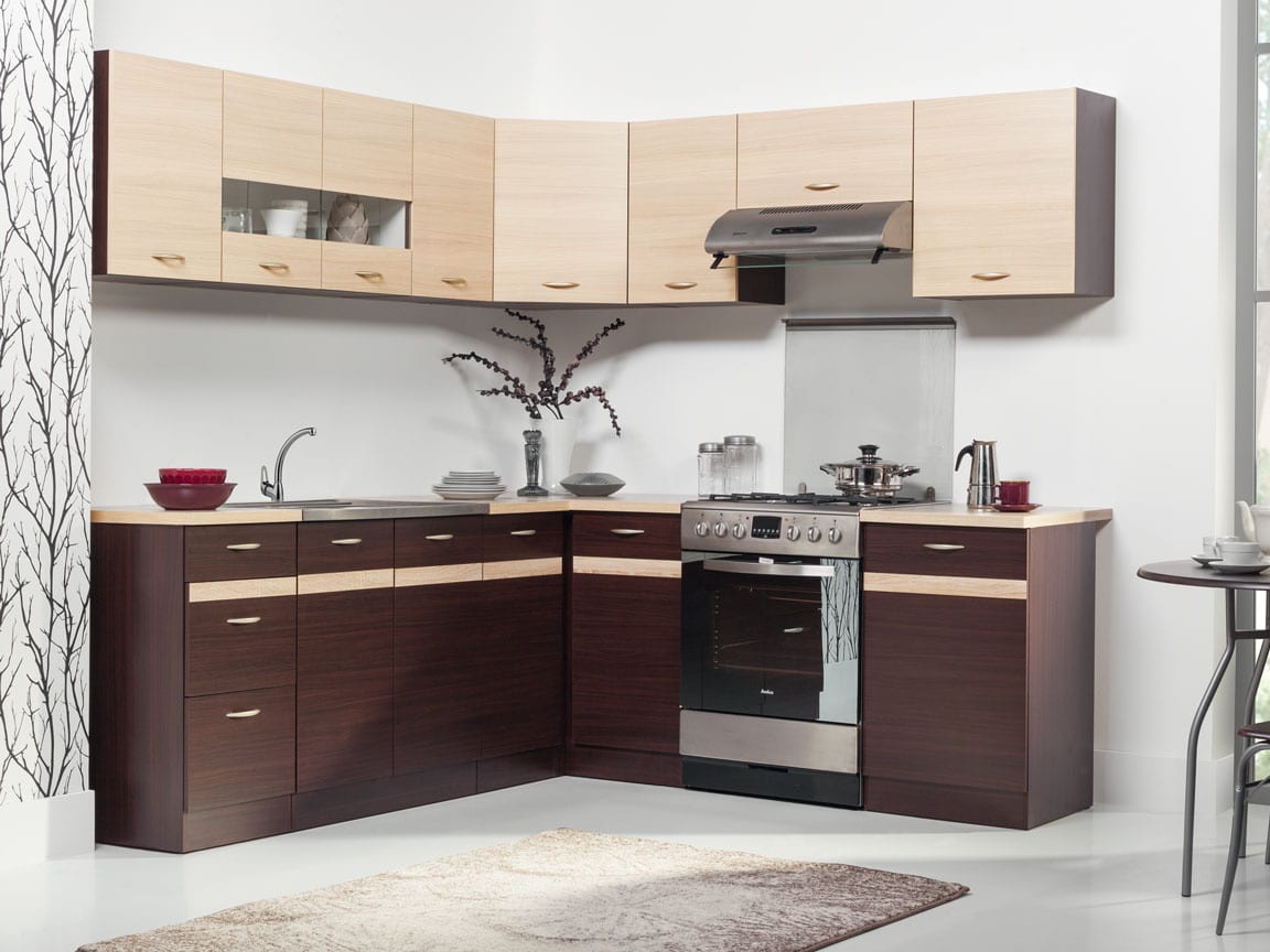 Rohová kuchyně ELIZA 220x210, dub wenge/rijeka světlá